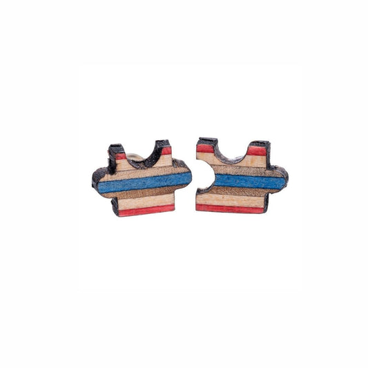 Jigsaw Recycled Skateboard Stud Earrings-0