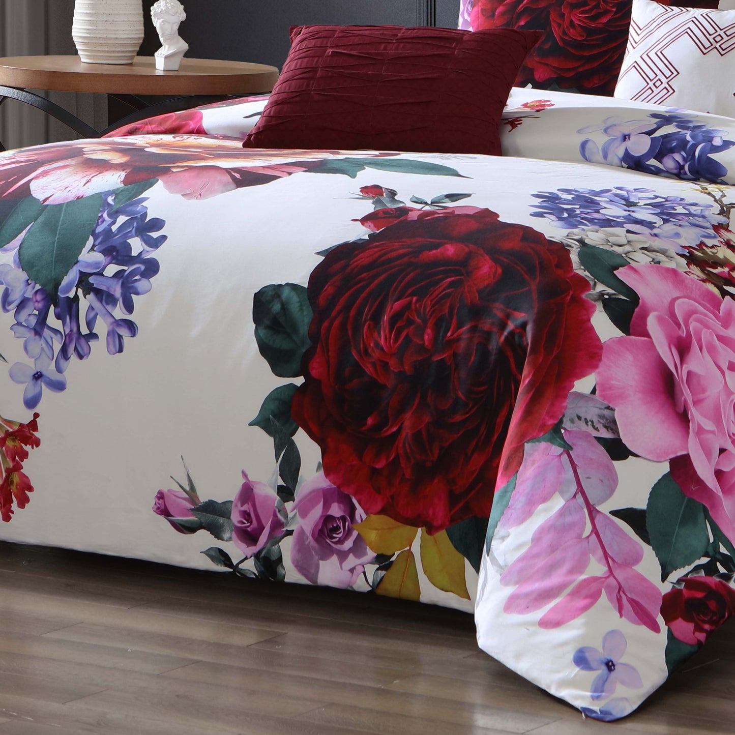 Bebejan Magenta Floral 5 Piece Reversible Comforter Set-4