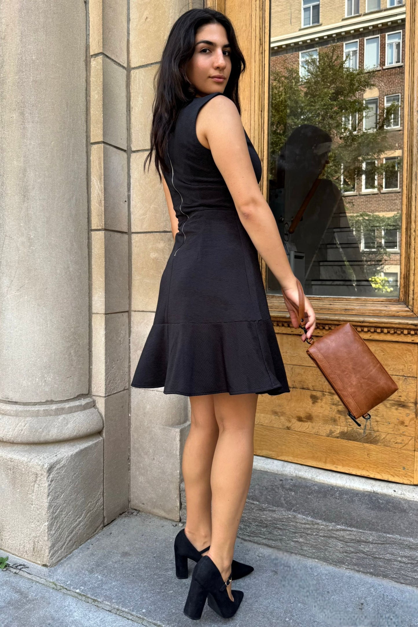 Marie Black Sleeveless Knit A-Line Dress Lightweight Comfortable-1