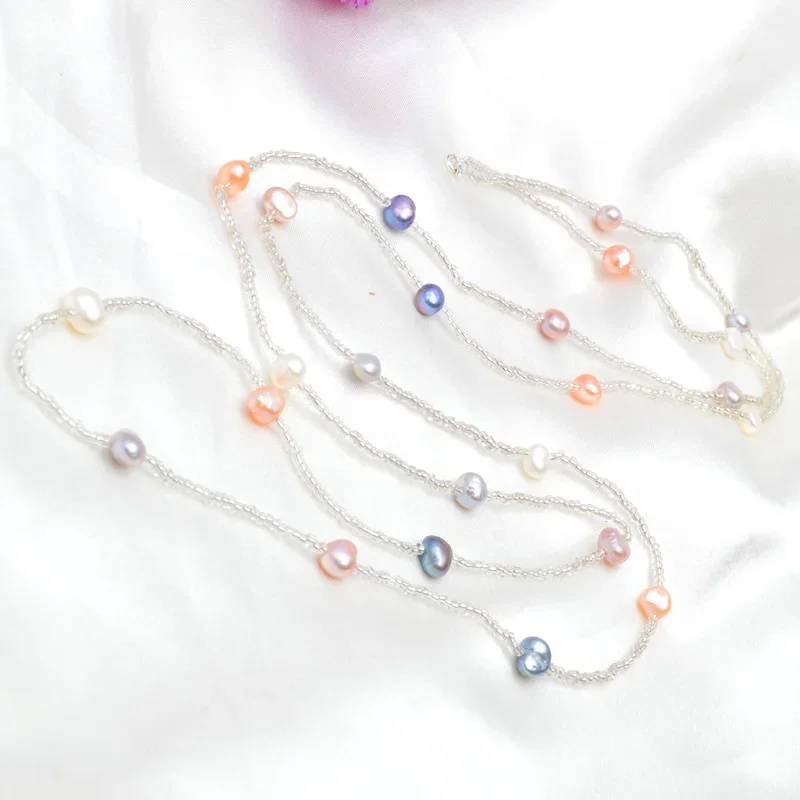 ASHIQI 120CM Long Multi Color Baroque Fresh water Pearl Necklace, Crystal Beads Necklace , 925 Sterling Silver Clasp-1