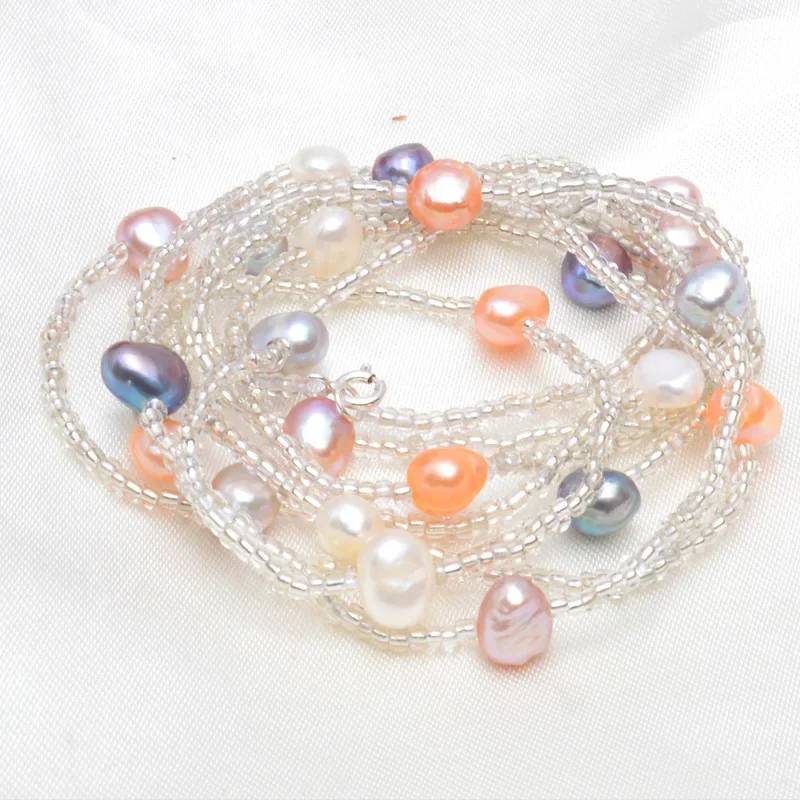 ASHIQI 120CM Long Multi Color Baroque Fresh water Pearl Necklace, Crystal Beads Necklace , 925 Sterling Silver Clasp-2