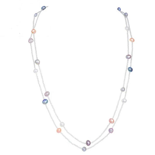 ASHIQI 120CM Long Multi Color Baroque Fresh water Pearl Necklace, Crystal Beads Necklace , 925 Sterling Silver Clasp-0