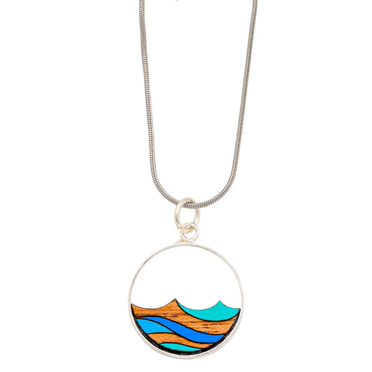 Ocean Recycled Wood Silver Necklace-0