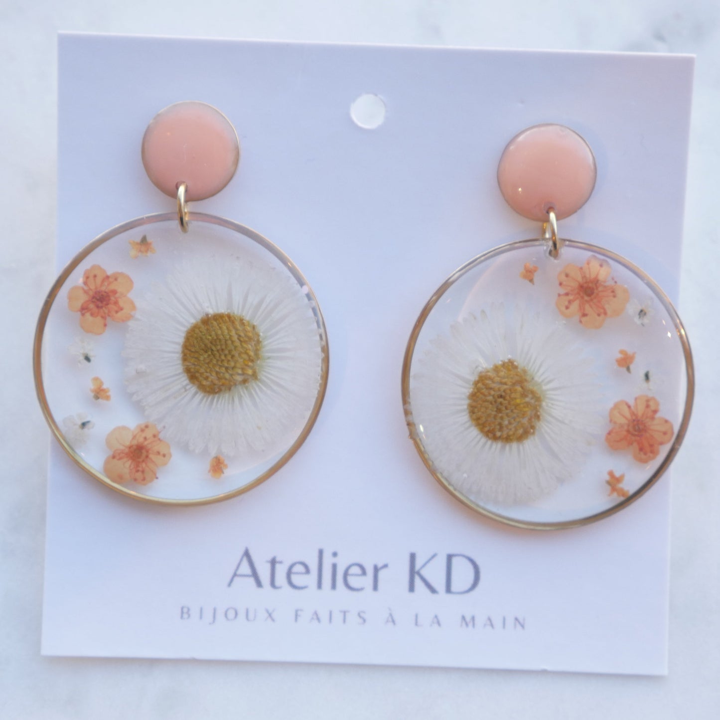 Boucles d'oreilles duo orange et blanc - rond (xl)