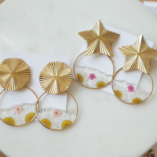 Boucles d'oreilles duo - marguerites et rose