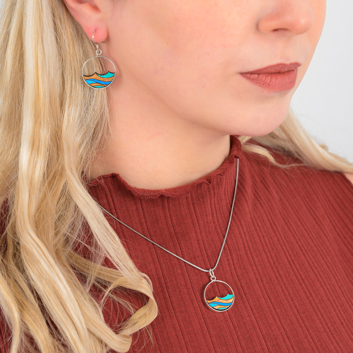 Ocean Eco-friendly Recycled Wood Silver Earrings-1