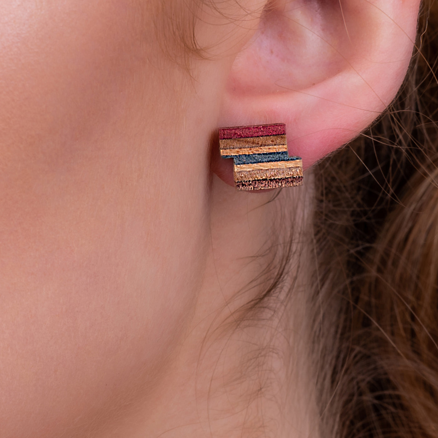 Zig Recycled Skateboard Stud Earrings-1