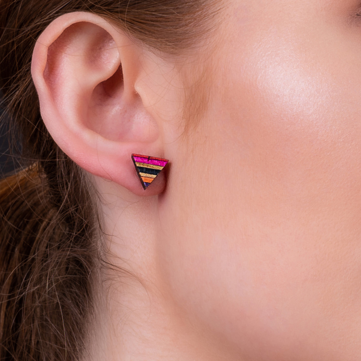 Triangle Recycled Skateboard Stud Earrings-1