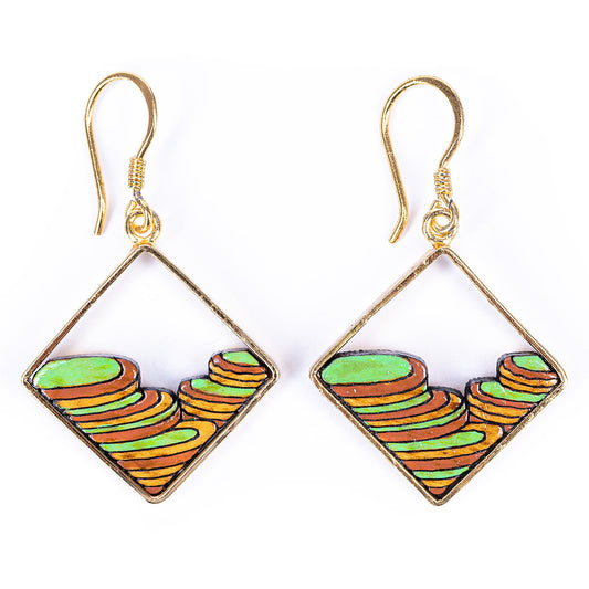 Rice Terrace Eco-friendly Recycled Wood Gold Earrings-0