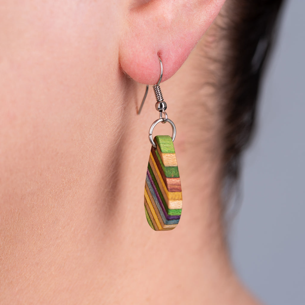 Teardrop Elegant Recycled Skateboard Dangle Earrings-1