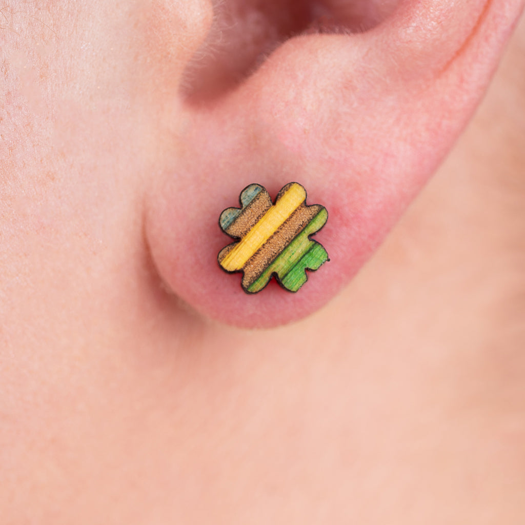 Clover Recycled Skateboard Stud Earrings-1