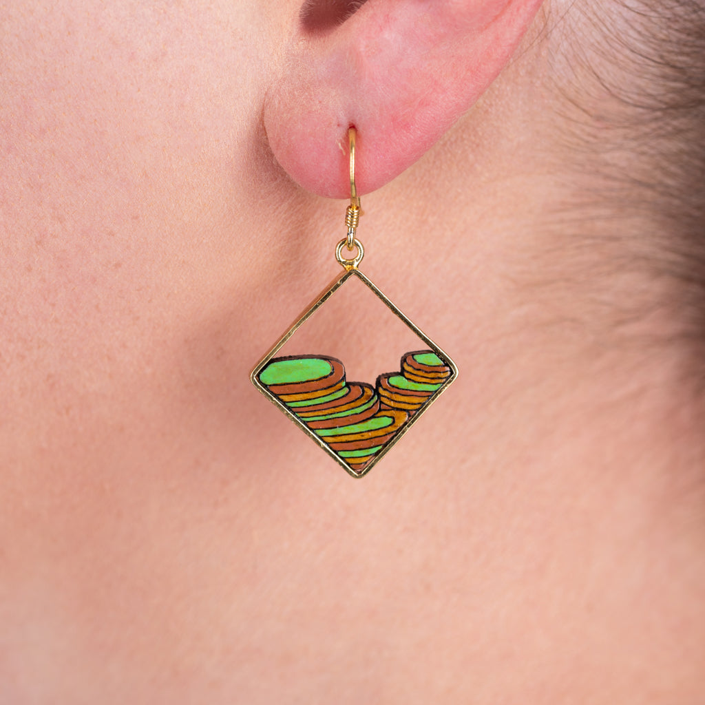 Rice Terrace Eco-friendly Recycled Wood Gold Earrings-2