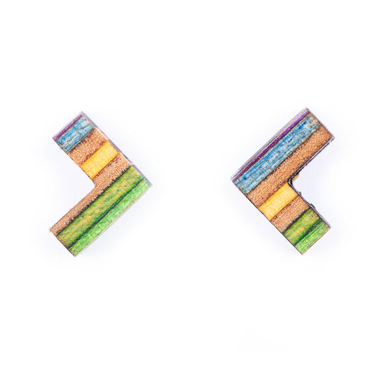 Boomerang Recycled Skateboard Stud Earrings-0