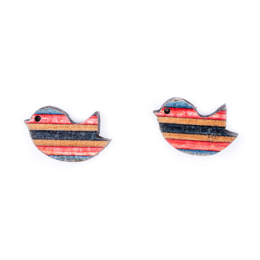 Robin Little Bird Recycled Skateboard Stud Earrings-0