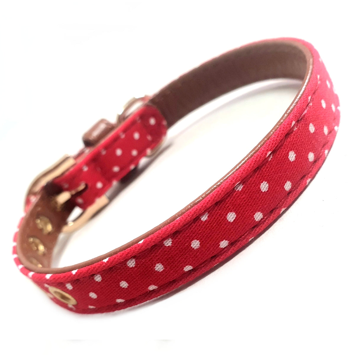 Polka Dot Fabric Dog Collar - Red-0