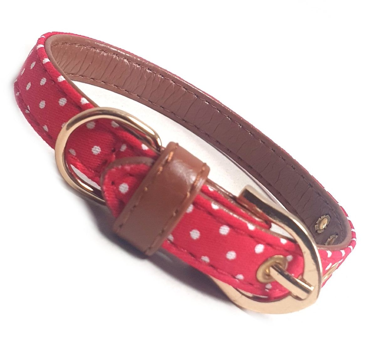 Polka Dot Fabric Dog Collar - Red-1