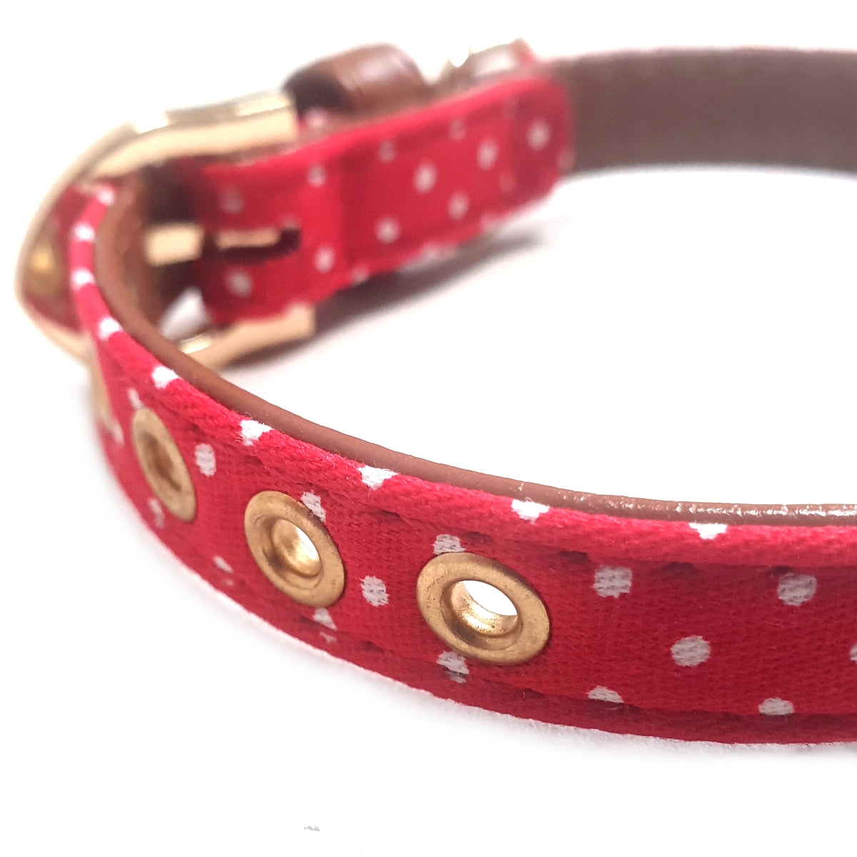 Polka Dot Fabric Dog Collar - Red-2