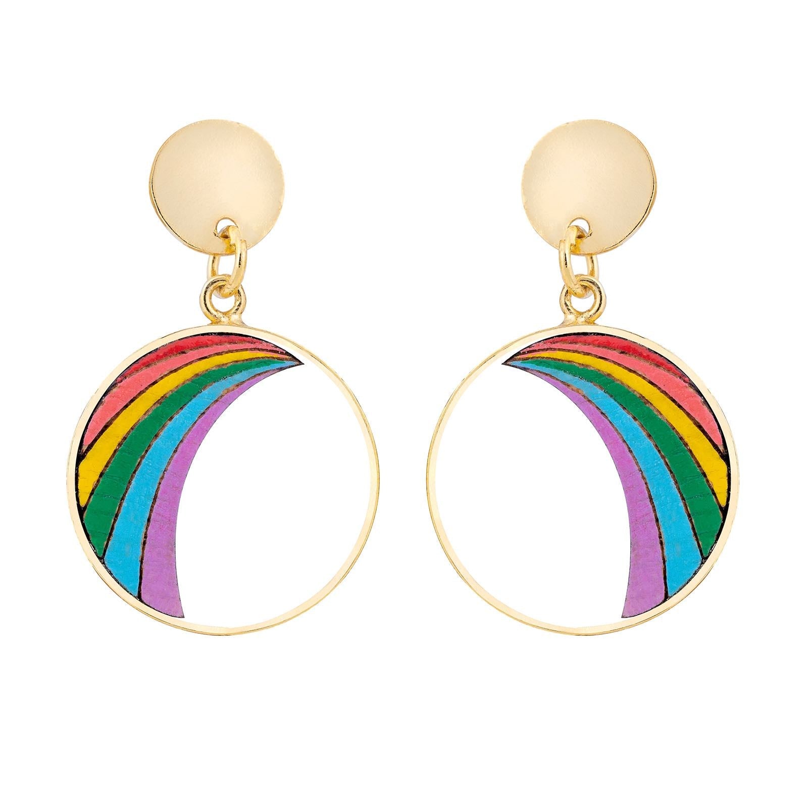 Rainbow Eco-friendly Recycled Wood Gold Earrings-0