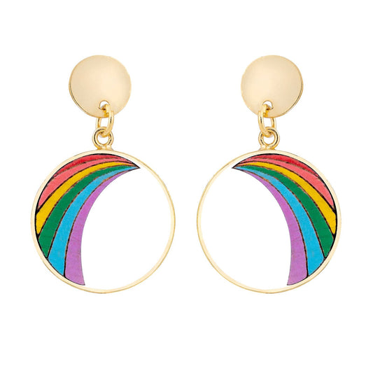 Rainbow Eco-friendly Recycled Wood Gold Earrings-0