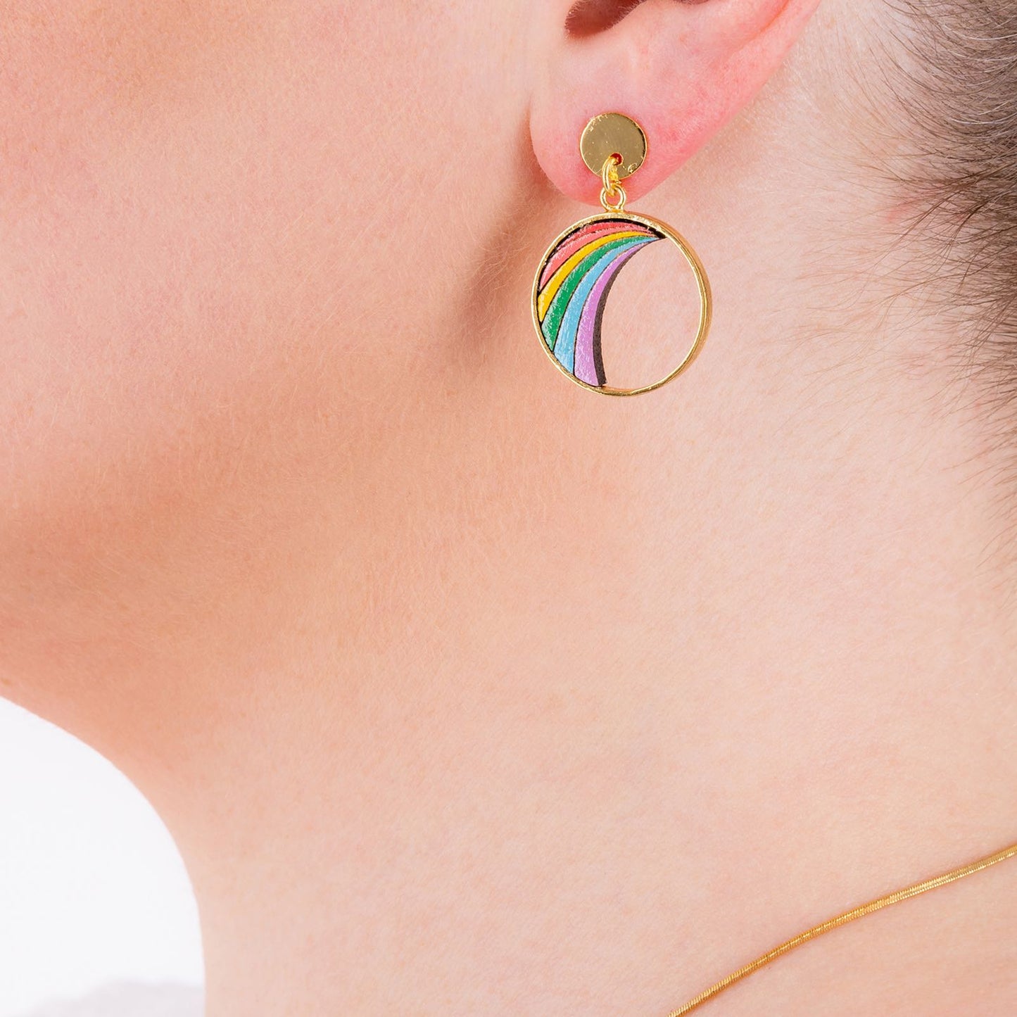 Rainbow Eco-friendly Recycled Wood Gold Earrings-1
