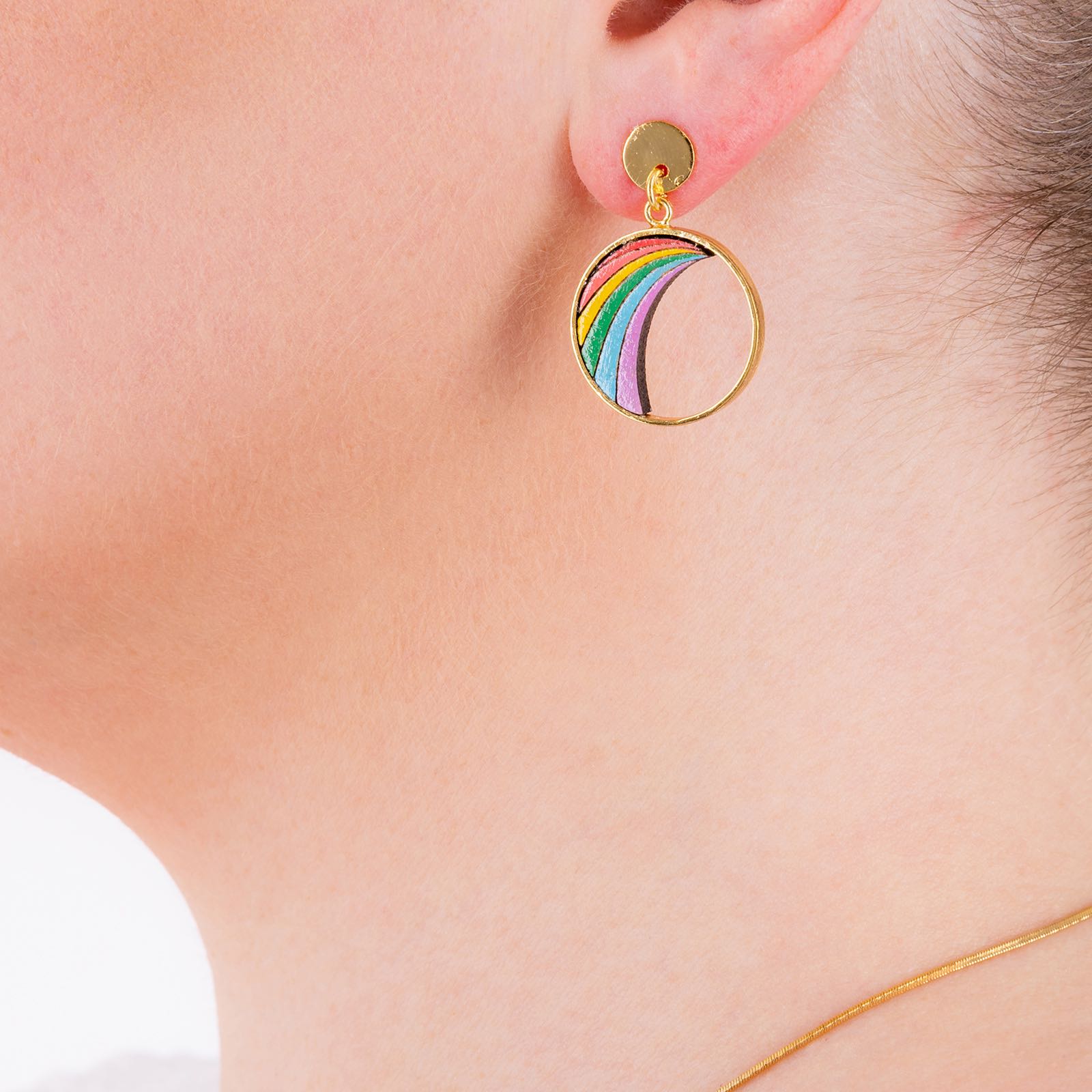 Rainbow Eco-friendly Recycled Wood Gold Earrings-1