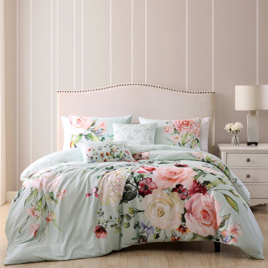 Bebejan Rose on Misty Green 5 Piece Reversible Comforter Set-0