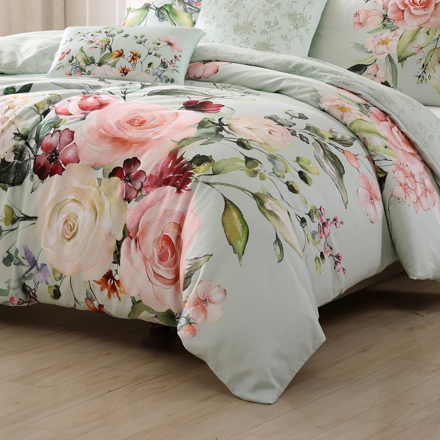 Bebejan Rose on Misty Green 5 Piece Reversible Comforter Set-4