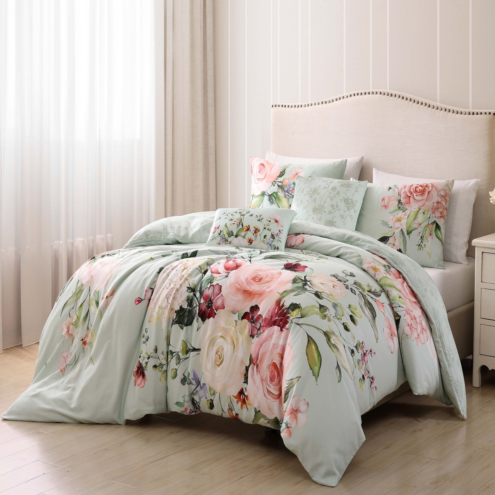 Bebejan Rose on Misty Green 5 Piece Reversible Comforter Set-3