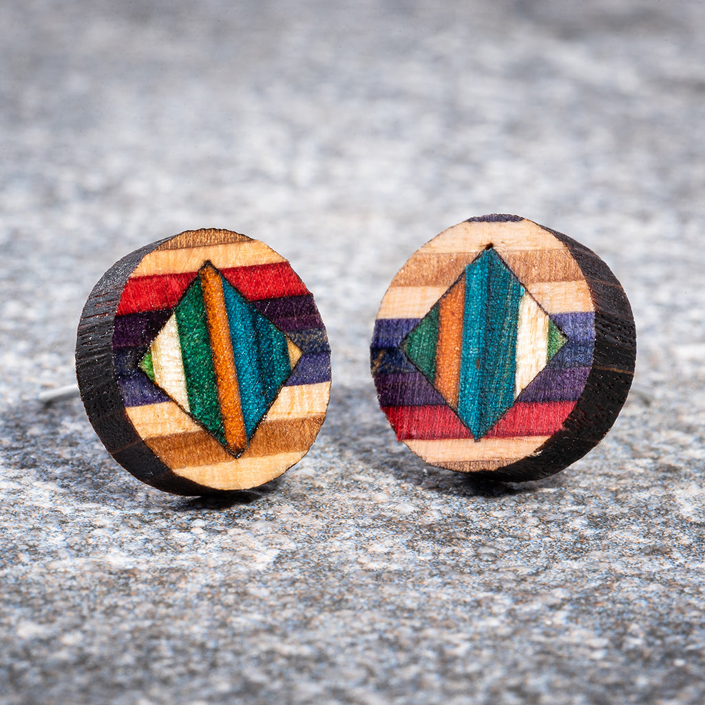 Roundmix Recycled Skateboard Stud Earrings-2