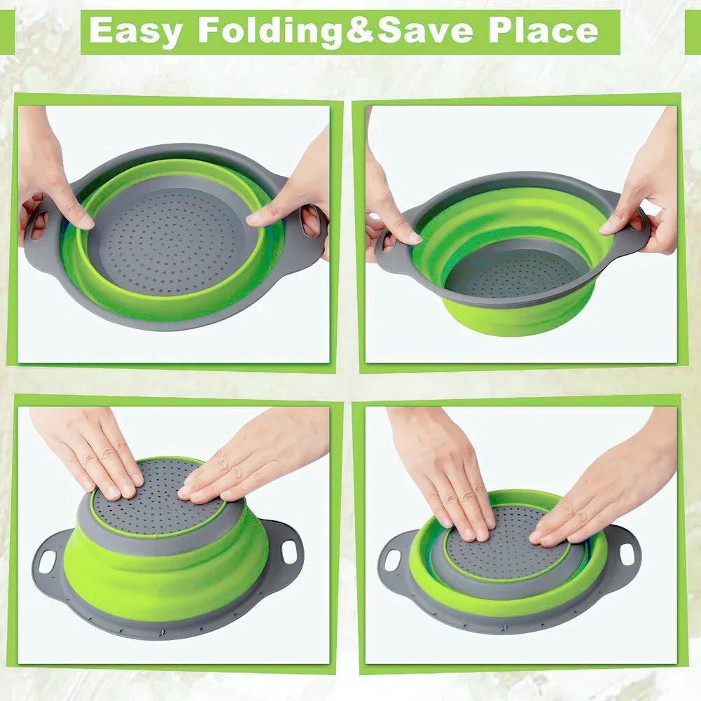 Silicone Round Folding Drain Strainer Basket Collapsible Kitchen