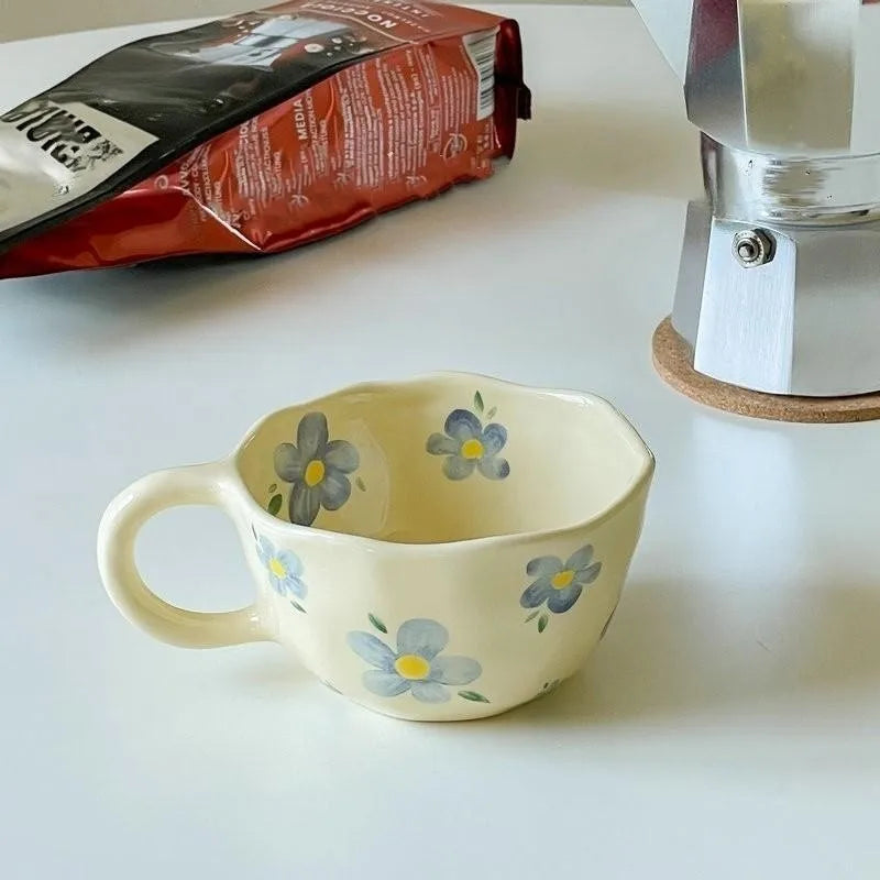 Hand Pinched Irregular Flower Ceramic Mugs  Kitchen cup