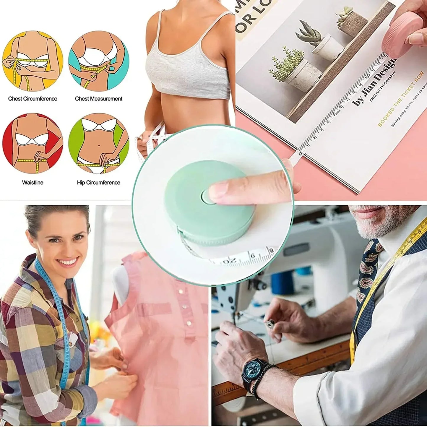 Double Scale Ruler Plastic Roll Tape Mini Tape Measure Accurate Measurement for Weight Loss Body Measurement Sewing Tailor Craft