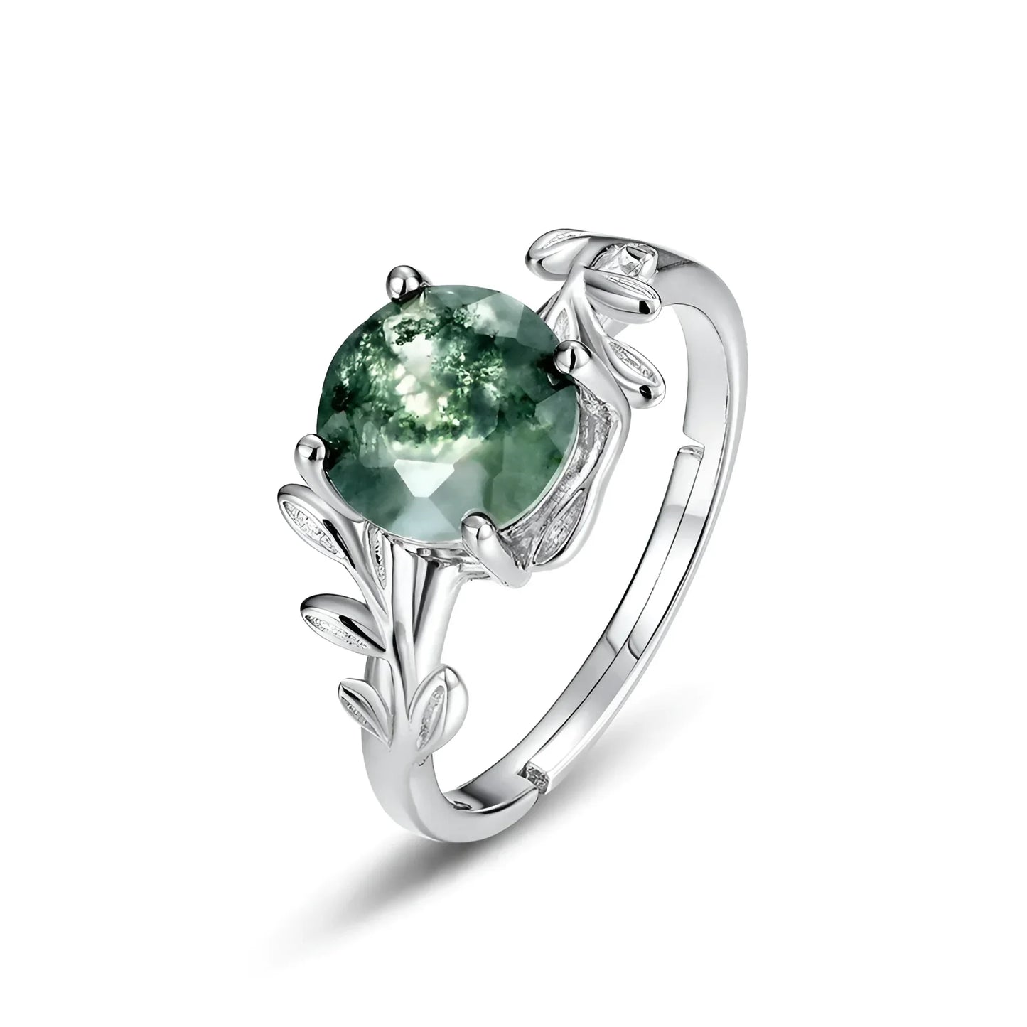 Nature's Embrace: Adjustable Sterling Silver Moss Agate Ring