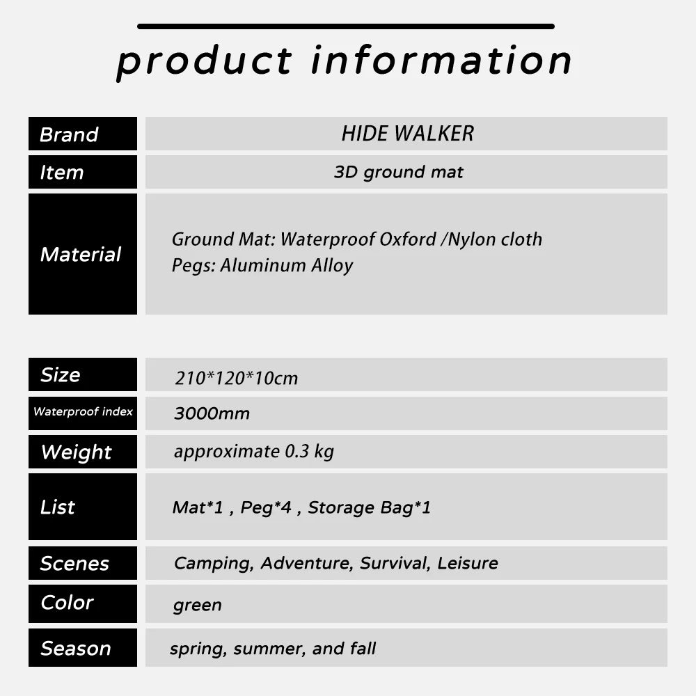 Ultralight Tent Footprint Bathtub 3D Picnic Mat Outdoor Camping Waterproof Ground Sheet 2.1x1.2