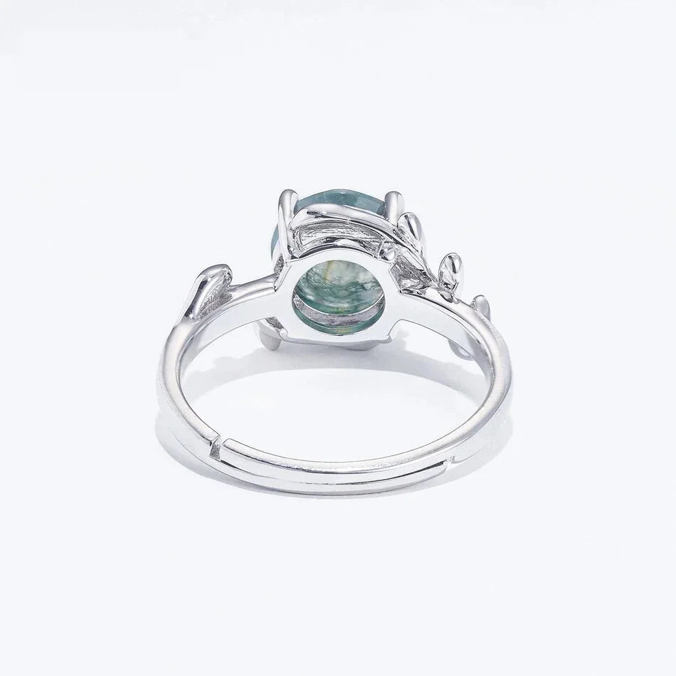 Nature's Embrace: Adjustable Sterling Silver Moss Agate Ring