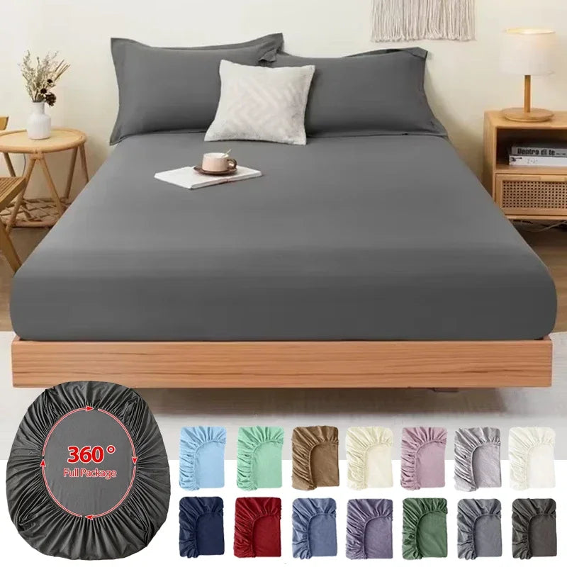 Cotton Fitted Sheet Solid Color Mattress Cover with Elastic Breathable Dustproof Mattress Cover Sheet (Pillowcase Not Included)