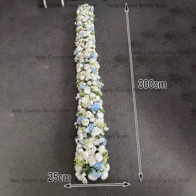 2M Luxurious White Rose Sofa Table Runner Flower Row Wedding Backdrop Decor Floral Arrangement Party table Window Display Props