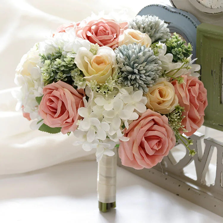 Handmade Silk Rose Wedding Bouquets for Bride Fake Flowers Holder Wedding Bouquet for Bridesmaid Bridal Bridesmaid Accessories