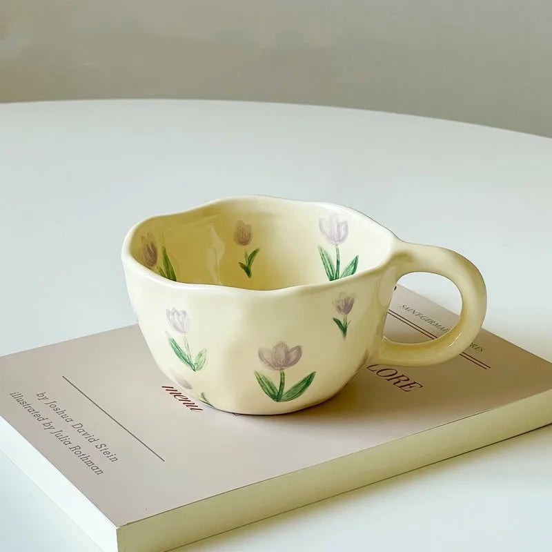 Hand Pinched Irregular Flower Ceramic Mugs  Kitchen cup