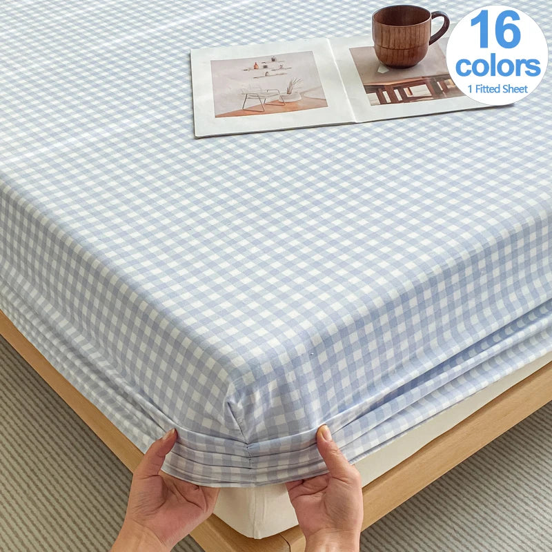 New Pre-Washed Fitted Sheet 1Piece- Classic Plaid Design, Ultra-Soft Microfiber Fabric, Breathable Mattress Cover -Easy Care