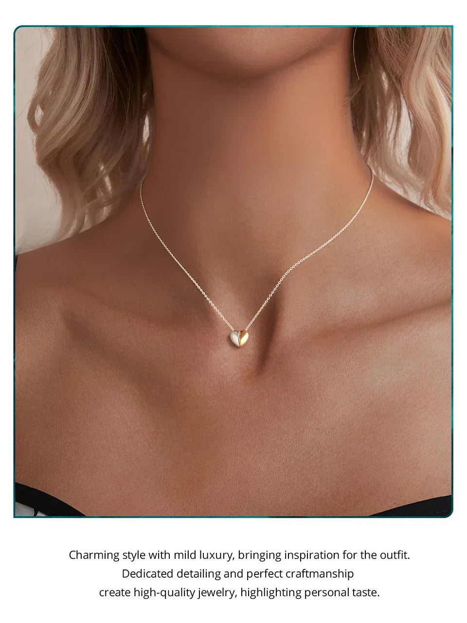 Gold Plated Heart Pendant Necklace For Women - 925 Sterling Silver Couple Heart Jewelry