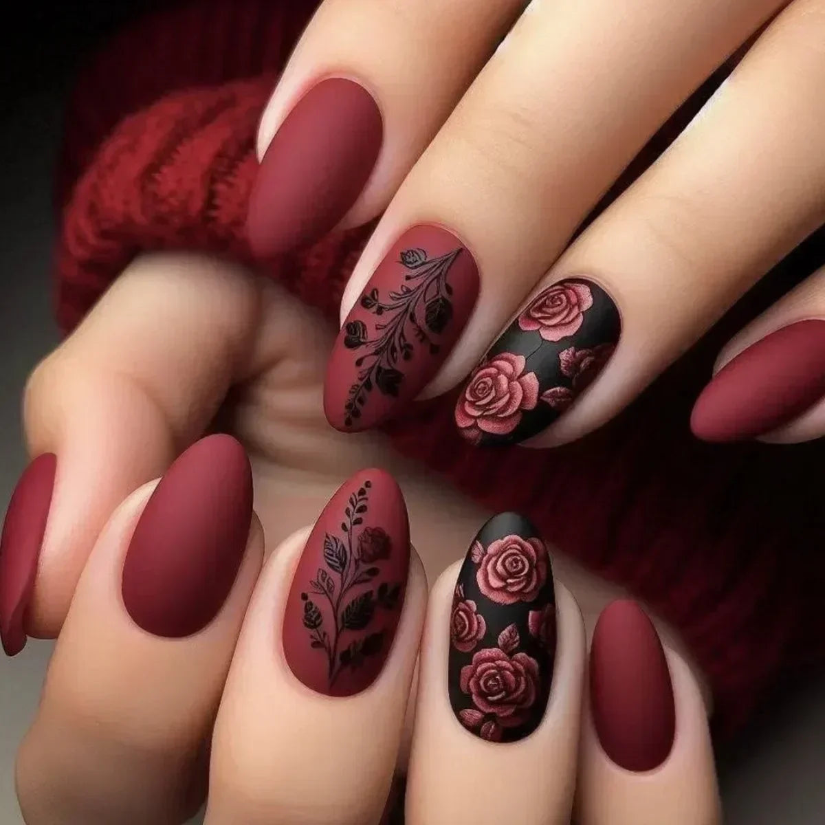 24 Pcs Matte Almond False Nails Set-0