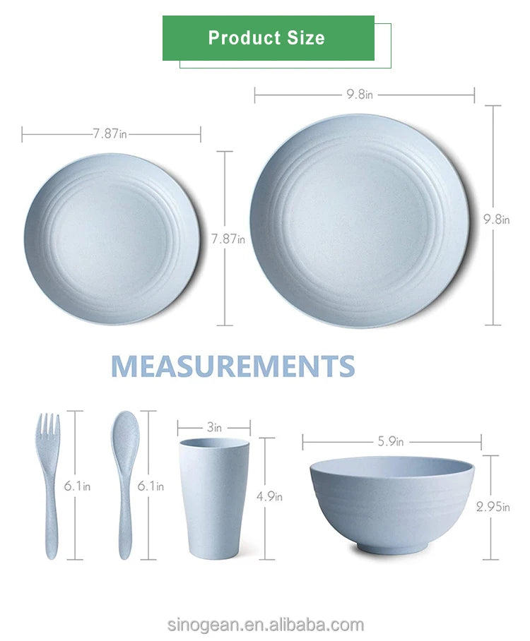 16pcs/set tableware eco friendly degradable plates cup dinner set wheat straw kitchen