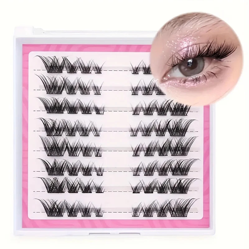 64/80 natural clustered eyelashes - fox eye and cat eye appearance, mixed length, suitable for various styles