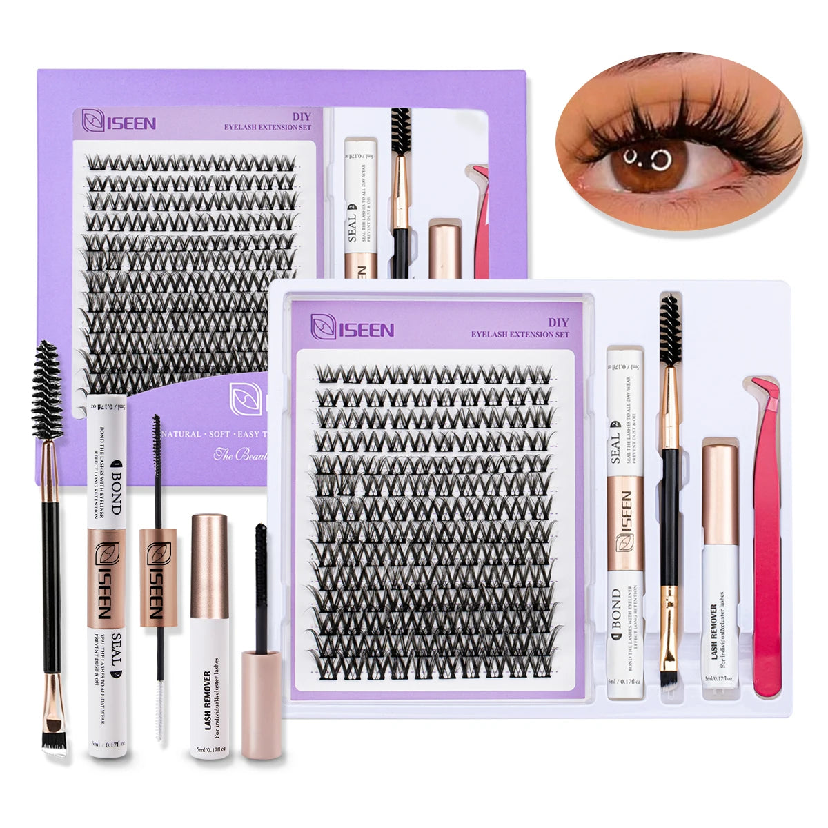 DIY Lash Extension Mix Styles Individual Lash Clusters with Bond&Seal Remover Tweezers Lash Brush eye Makeup tool
