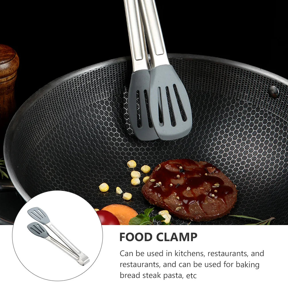 Food Tongs Kitchen Clips Stainless Steel Silicone Heat Resistant Cooking Tools