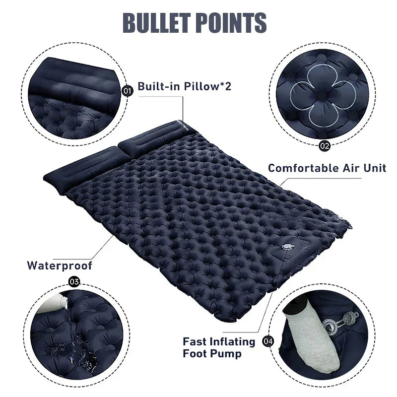 Inflatable  Sleeping Pad Air Mattress with Built-in Pillow Pump Navy Blue-3