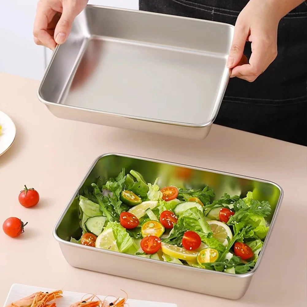 Stainless Steel Square Plate Thickened Lunch Bento Box Tray With Lid
