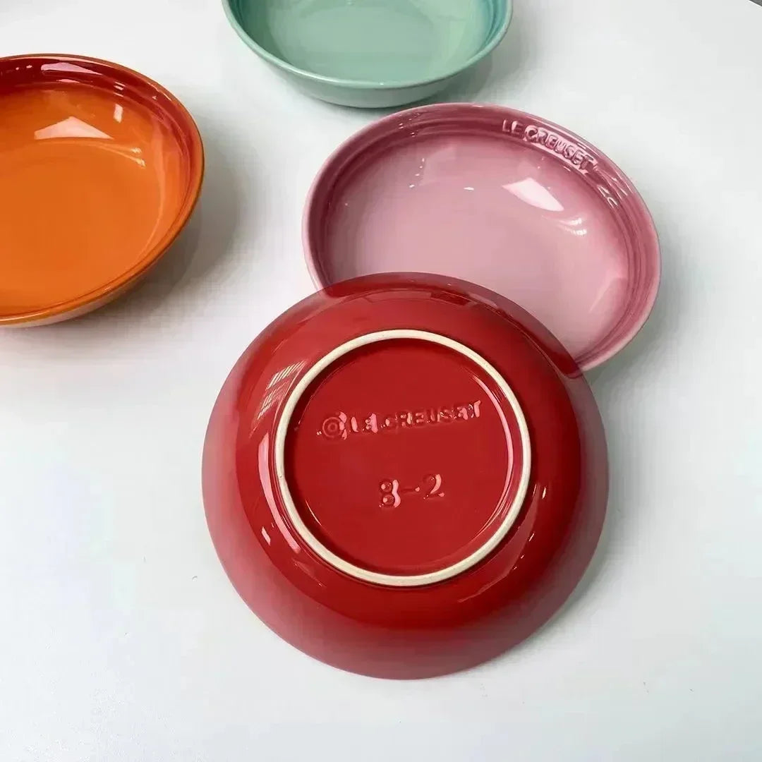 7 inches Ceramic Soup Bowl Dinner Plate  Dessert Salad Food Dish Kitchen Serving Tray French Gradient Colorful Deep Tableware