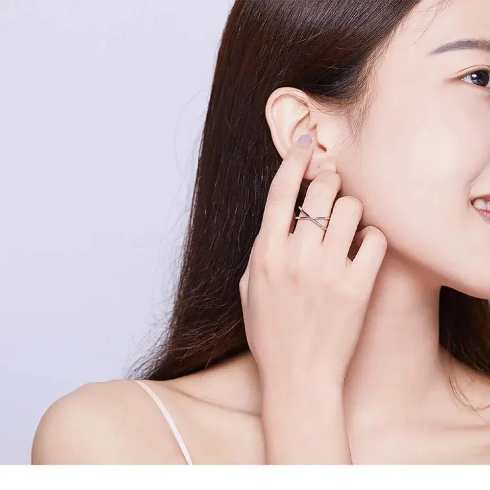 Breathtaking 14K Gold Plated X Ring - Elegant Minimalist 925 Sterling Silver Cross Ring For Women - Promise Jewelry Scr543